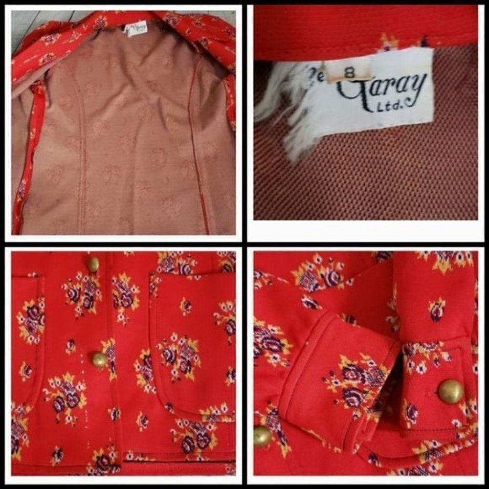 Vintage 60s Mod Floral Red Boho Button Down Shirt - image 7